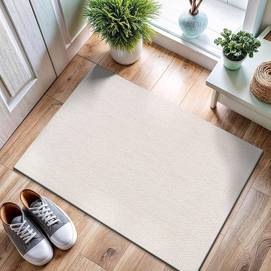 CAMILSON Easy Jute Rug 2x3, Indoor Outdoor Off-White Color Fiber Area Rugs for Bathroom and Kitchen Rug, Herringbone Seagrass Boho Woven Design, Easy-Cleaning, Washable Outside Carpet Alfombras 2 x 3