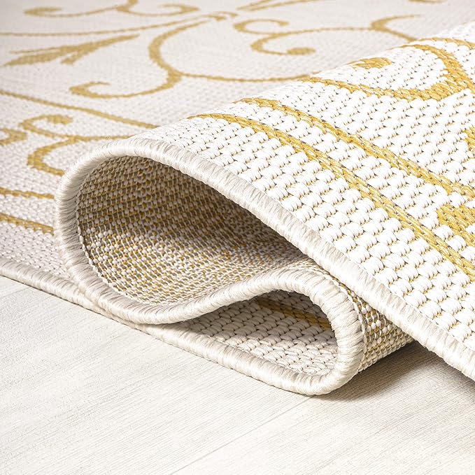 JONATHAN Y Vintage Filigree Indoor Outdoor Area Rug 3X5 Cream/Yellow, Charleston Textured Weave for Backyard, Patio, Porch, Easy-Cleaning, High Traffic, Pet-Friendly, Non-Shedding (SMB106M-3)