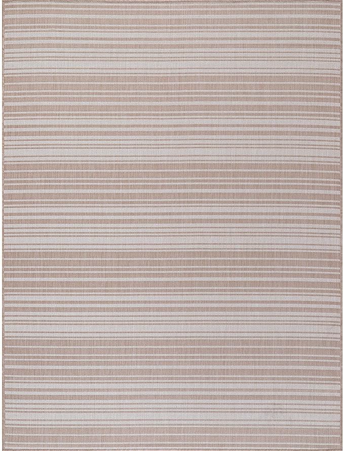 Stripe Outdoor Rug 6x9 Washable Outside Carpet for Indoor Patio Porch Waterproof Easy Cleaning Non Shedding Area Rugs Beige 6 x 9
