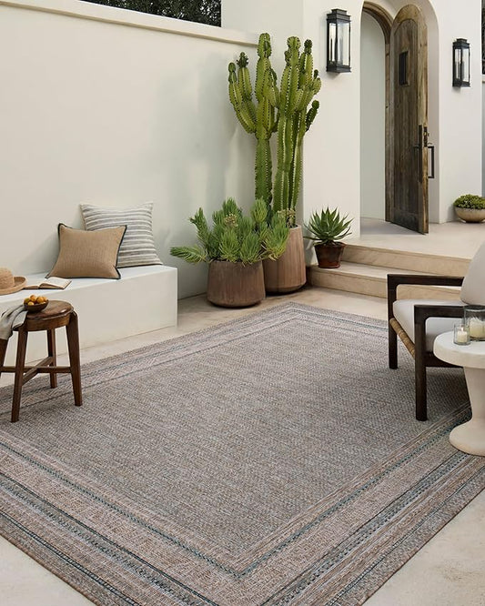 Loloi Amber Lewis Topanga Collection TOP-05 Natural/Teal 5'-3" x 7'-6" Indoor/Outdoor Area Rug