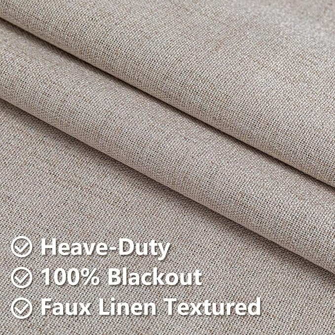 Blackout Curtains Customsize 1 Panel, 100% Blackout Textured Thermal Curtains, Grommet Privacy Light Blocking Drapes for Living Room Bedroom Luxury Decor(Customsize, Linen)