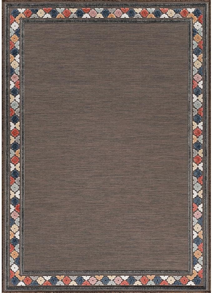 Beverly Rug Outdoor Rug 8x10 Modern Bordered Area Rugs for Indoor and Outdoor Patio Easy to Clean Non Shedding Living Room Porch Garden Washable Outside Carpet (8 x 10 Brown)