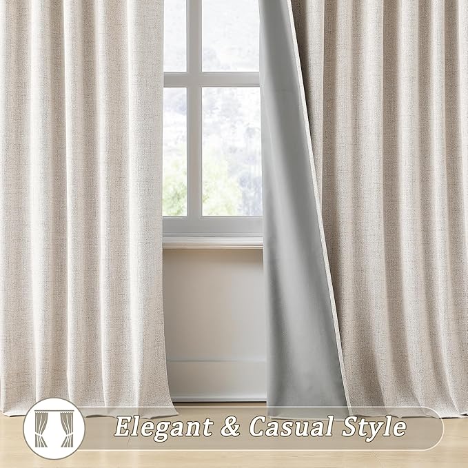RAIN CITY Extra Long Blackout Curtains 144 Inches Long,Custom Length High Ceiling Tall Grey Backing Draperies for Large Windows Living Room Back Tab Rod Pocket with Hooks(50 x 144-in 12ft Beige 2PCs)