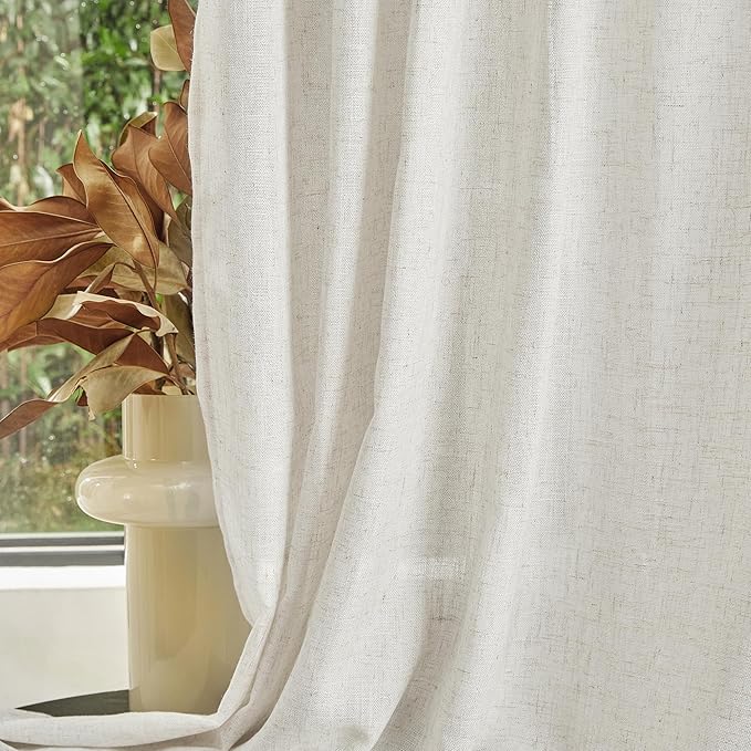 MYSKY HOME Kitchen Window Curtains Half Sheer Drapes 45 Inches Long, Boho Farmhouse Style Linen Polyester Blend Fabric, Decorative Texture for Bathroom/Closet/Cafe, 50" x 45", Linen, 2 Pieces