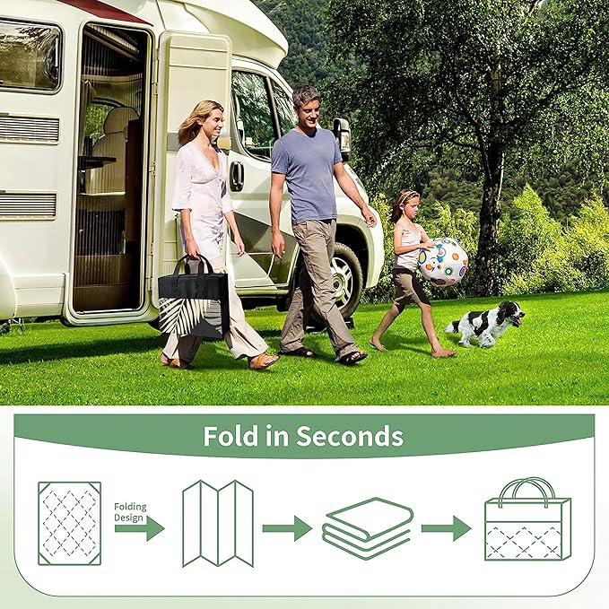 GENIMO Outdoor Rug 10' x 14' Waterproof for Patios Clearance, Reversible Outdoor Plastic Straw Camping Rug Carpet, Large Area Rugs Mats for RV, Camper, Deck, Balcony, Porch, Beach, Picnic, Black&Beige