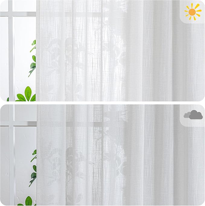 MYSKY HOME Natural Linen Living Room Curtains, Soft Cotton Blend Semi Sheers Light Filtering Back Tab Privacy Drapes for Patio Pergola Gazebo Nice Vertical Elegant Style, 100 x 95 Inches, 1 Panel