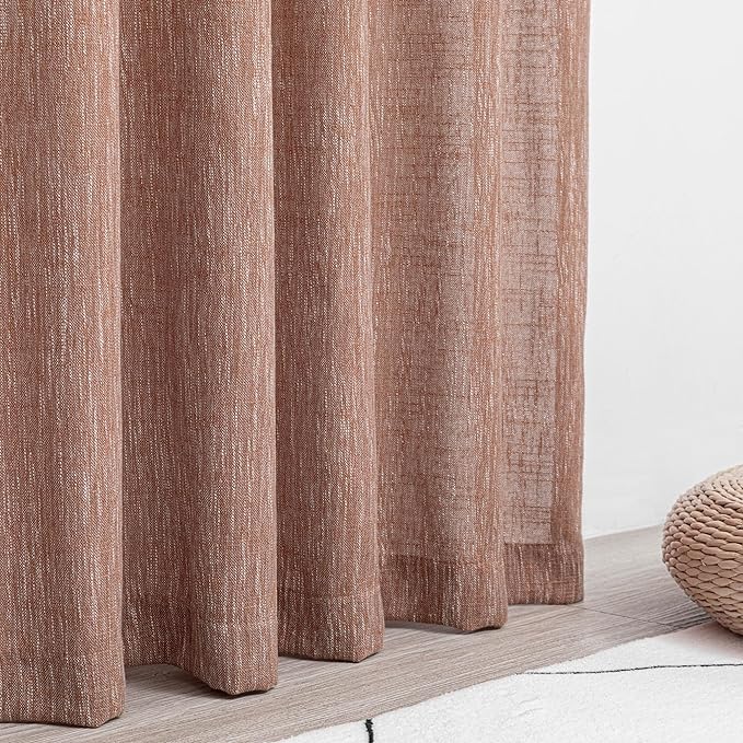 MYSKY HOME Ceiling Curtains for Living Room, Soft Cotton Curtain Polyester Blend Semi Sheers Light Filtering Window Treatments Decor Back Tab Top Panel, 50" x 95", Brick Red, 2 PCs