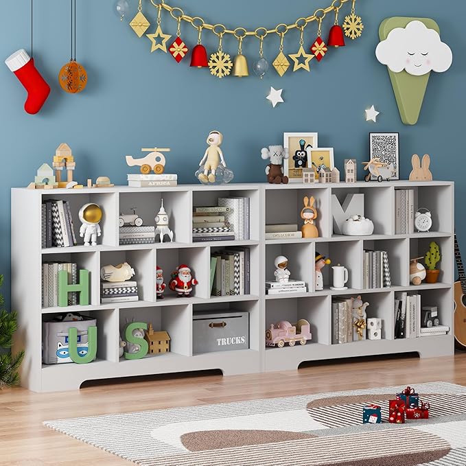 Book Shelf, 10 Cubes Storage Organizer, 3-Tier Open Shelf Wooden Bookcase, Freestanding White Bookshelf Cube Shelf for Bedroom, Living Room