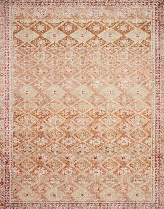 Loloi Layla Collection LAY-16 Natural/Spice 2'-6" x 12'-0" .13" Thick Runner Rug, Soft, Durable, Vintage Inspired, Distressed, Low Pile, Non-Shedding, Easy Clean, Printed, Living Room Rug