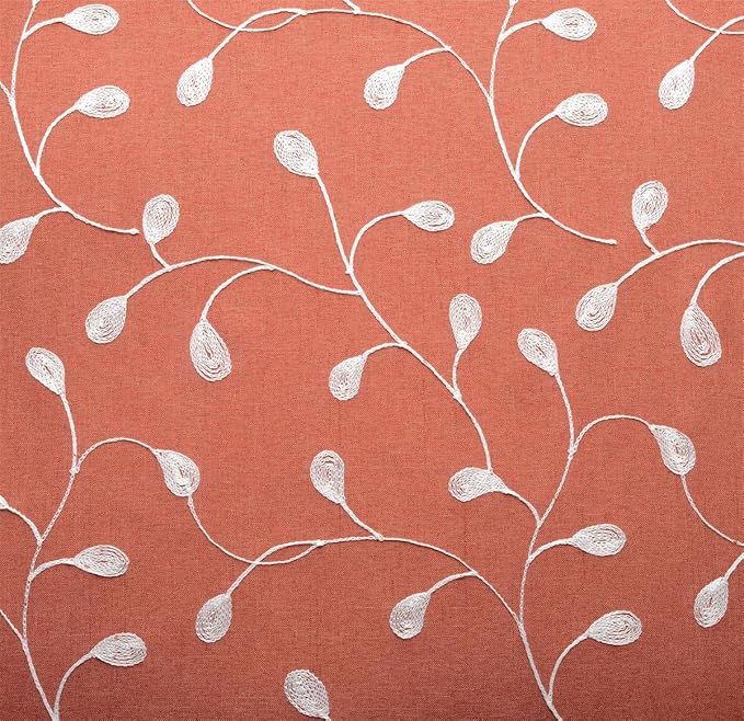 MIUCO Floral Embroidery Semi Sheer Curtains Faux Linen Grommet Curtain Panels for Kids Room 52 x 84 Inch 2 Panels, Rust
