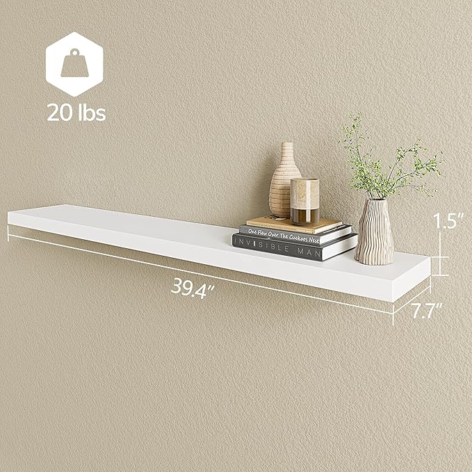BAMEOS Floating Shelves,40 in W x 8in D Wall Mounted Wooden Shelves with Invisible Brackets Set of 2, Hanging Wall Shelves Decoration for Bedroom, Bathroom, Living Room and Kitchen