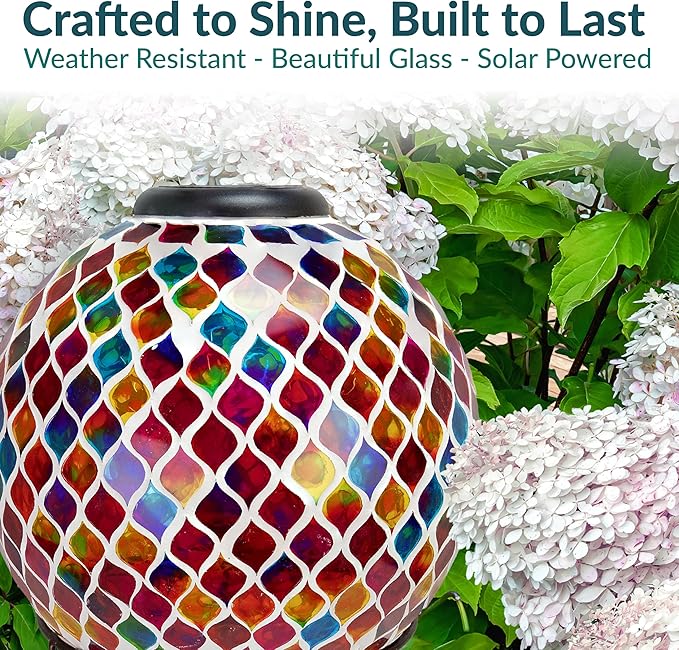 Sunnydaze 10-Inch Solar Gazing Ball for Garden - Glass Outdoor Gazing Globe - Summer Trellis