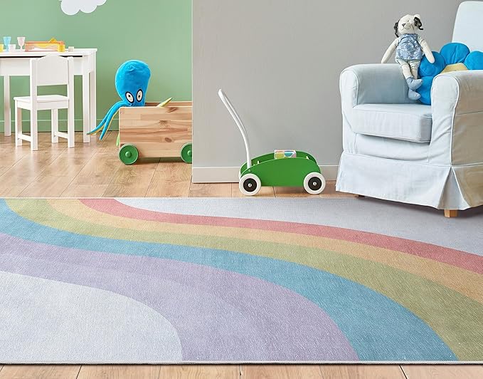 Well Woven Kids Rugs Rainbow 9'10" x 13' Multi Color Modern Flat-Weave Playroom Area Rug