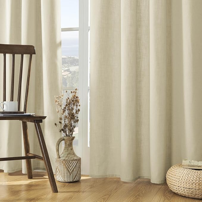 Joydeco Linen Curtains - 108 Inch Length, 2 Panels Set for Living Room, Light Filtering (W52 x L108 Inch, Pistachio Shell)