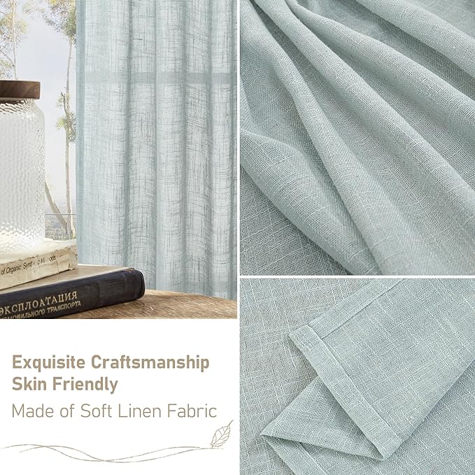 LAMIT Linen Blended Curtains 72 inch for Bedroom, Linen Textured Light Filtering Drapes Bronze Grommet Boho Neutral Panels for Farmhouse/Living Room, 2 Panels, 52 x 72 Inch, Greyish Blue