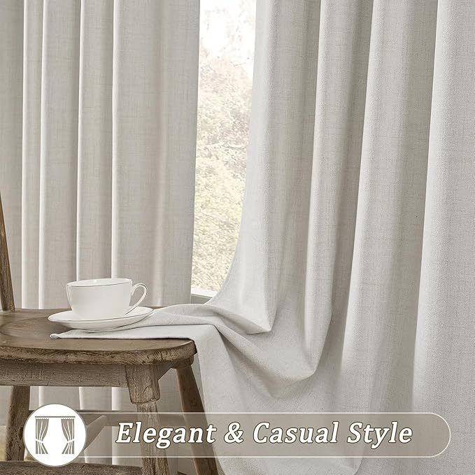 RAIN CITY 104 Inch Long Black Out Curtains 2 Panels Custom Drapery Neutral Blackout Pleated Ceiling Track Curtain for Dining Room Linen Textured Back Tab with Hooks 50"x104"