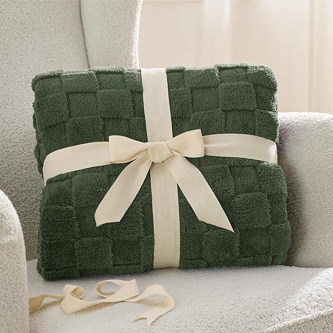 Bedsure GentleSoft Bronze Green Throw Blanket for Couch - Checkered Fleece Blankets Gifts for Women Men Girls, Cute Soft Cozy Throw for Bedroom Home Decor Gifts, 50x60 Inches