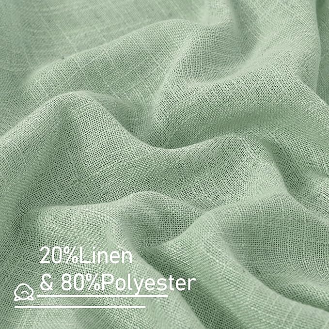 LAMIT Fresh Green Linen Sheer Curtains 45 inch for Kitchen, Soft Thick Light Filtering Boho Decor Neutral Drapes with Bronze Grommet for Basement/Window, 2 Panels, 34 x 45 Inch