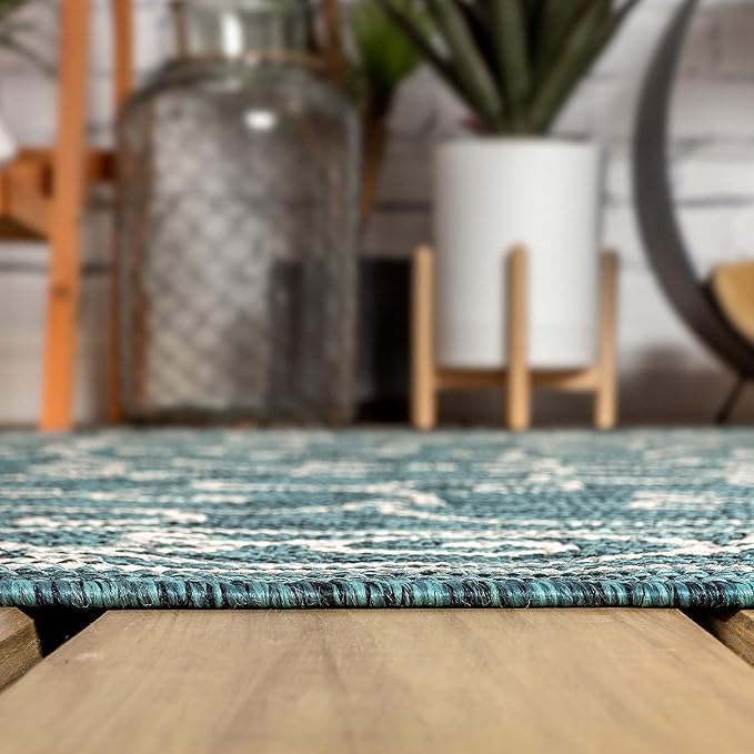 JONATHAN Y Vintage Filigree Indoor Outdoor Square Area Rug 5X5 Teal/Gray, Charleston Textured Weave for Backyard, Patio, Porch, Easy-Cleaning, High Traffic, Pet-Friendly, Non-Shedding (SMB106F-5SQ)