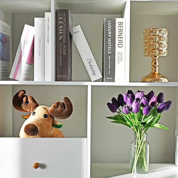 Mandy's Artificial Tulips 20 Stems Dark Purple PU Faux Flowers for Wedding Home Decor 13.5 Inch