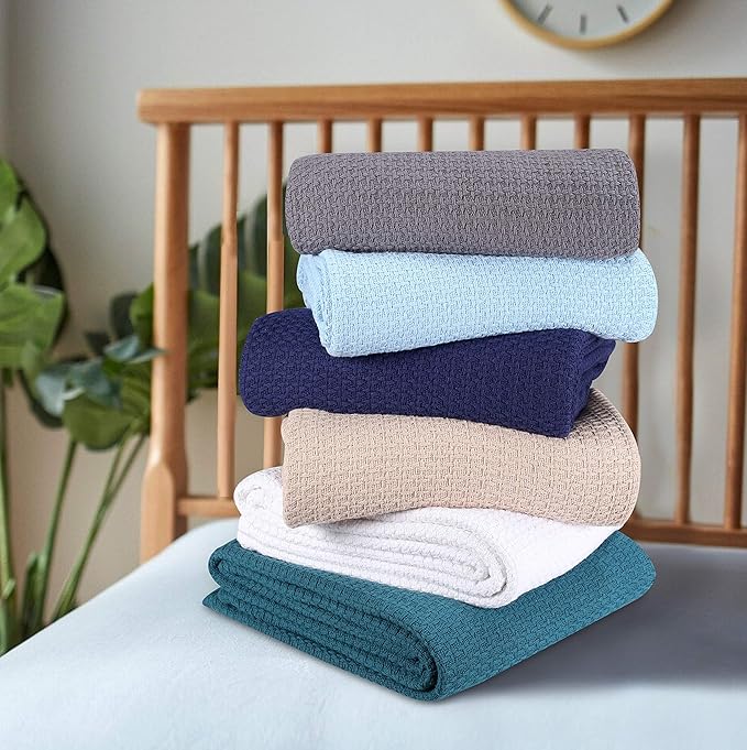 Elvana Home 100% Cotton Bed Blanket, Breathable Bed Blanket Queen Size, Cotton Thermal Blankets Queen, Perfect for Layering Any Bed for All Season, Navy Blue