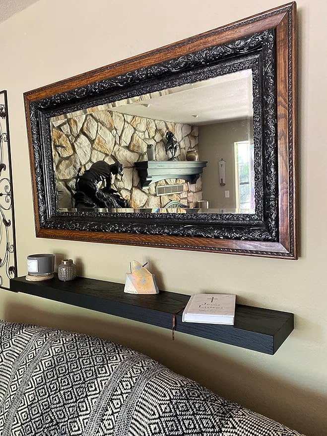 Joel's Antiques 42 Inch Wooden Floating Shelves for Wall - 42x8x2 in - Made of Natural Wood - Heavy Duty Rustic Wall Shelves Made in USA - Perfect for Living Room, Kitchen - Black