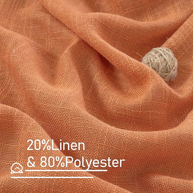 LAMIT Burnt Orange Linen Curtains for Living Room, 90 Inches Long Light Filtering Semi Sheer Panels Neutral Boho Farmhouse Drapes with Bronze Grommet for Living Room, 2 Panels, 52 x 90 Inch