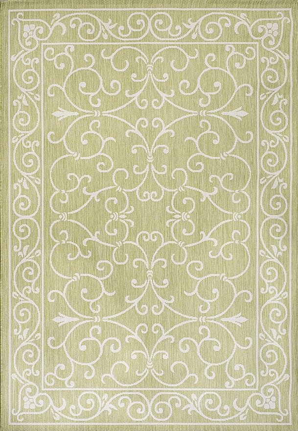 JONATHAN Y Vintage Filigree Indoor Outdoor Area Rug 9X12 Green/Cream, Charleston Textured Weave for Backyard, Patio, Porch, Easy-Cleaning, High Traffic, Pet-Friendly, Non-Shedding (SMB106H-9)