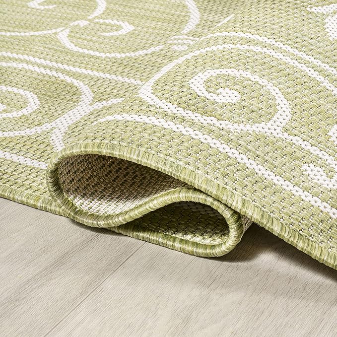 JONATHAN Y Vintage Filigree Indoor Outdoor Runner Rug 2X8 Green/Cream, Charleston Textured Weave for Backyard, Patio, Porch, Easy-Cleaning, High Traffic, Pet-Friendly, Non-Shedding (SMB106H-28)