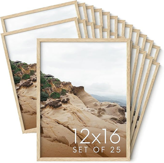 Haus and Hues 12x16 Natural Oak Wood Picture Frames Set of 25 - Premium Bulk Picture Frames 12x16 Bundle - Elegant Gallery Wall Frame Set for Posters, Art Display - Ideal for Wall Decor in Home &