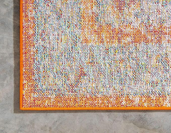 Unique Loom Rosso Collection Vintage, Traditional, Bohemian, Geometric, Distressed, Southwestern Area Rug, 8' 0" x 10' 0", Beige/Orange
