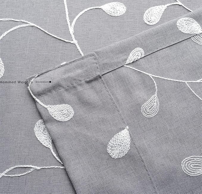 MIUCO Floral Embroidered Semi Sheer Curtains Linen Look Grommet Curtains for Living Room 52 x 84 Inch Set of 2, Grey