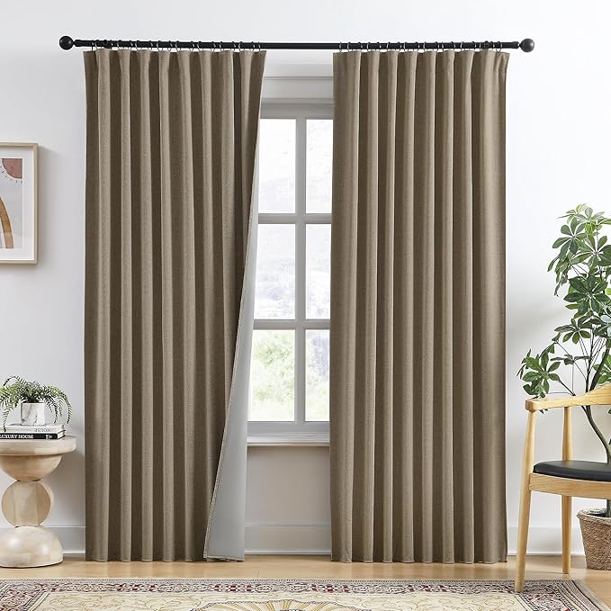 RAIN CITY 92 Inch Long Blackout Curtains 2 Panels Set Linen,Linen Back Tab Drapes with Hooks,Light Blocking Modern Stylish Curtains for Bedroom Living Room,W50xL92 in Length