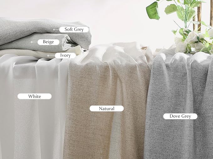 FMFUNCTEX Pinch Pleated Curtains 84 Inches Long for Living Room, White Semi Sheer Faux Linen Textured Pleat Drapes for Bedroom with Hooks, Light Filtering Neutral Farmhouse Window Drapes 2 Panels