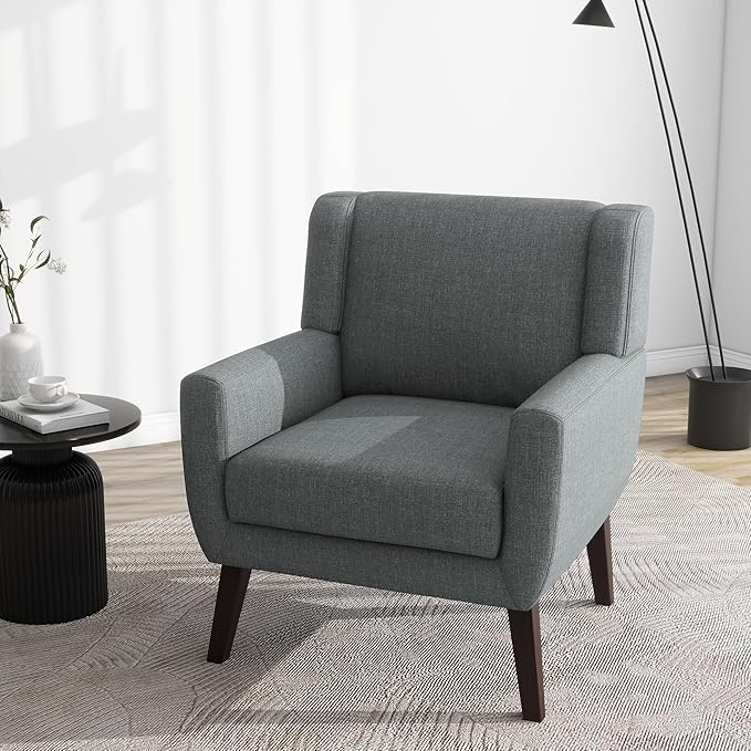 UIXE Accent Chair, Fabric Upholstered Armchair for Living Room, Comfy Arm Chair Single Sofa Bedroom Side Reading Seat - Flax Gray