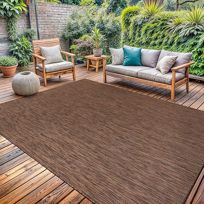 Washable Indoor Outdoor Rug 9x12 Weather Resistant Area Rugs Modern Solid for Porch Deck Balcony Backyard Patio Outside Carpet (9 X 12 Gold Brown)