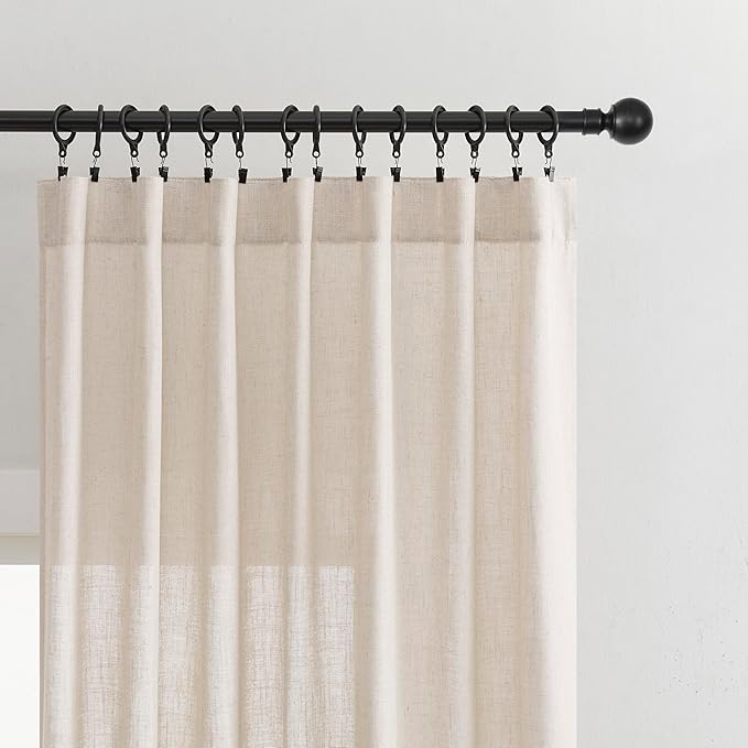 Joydeco Linen Curtains for Living Room,Semi Sheer Drapes Window Long Curtains 72 inches Long Pink Beige