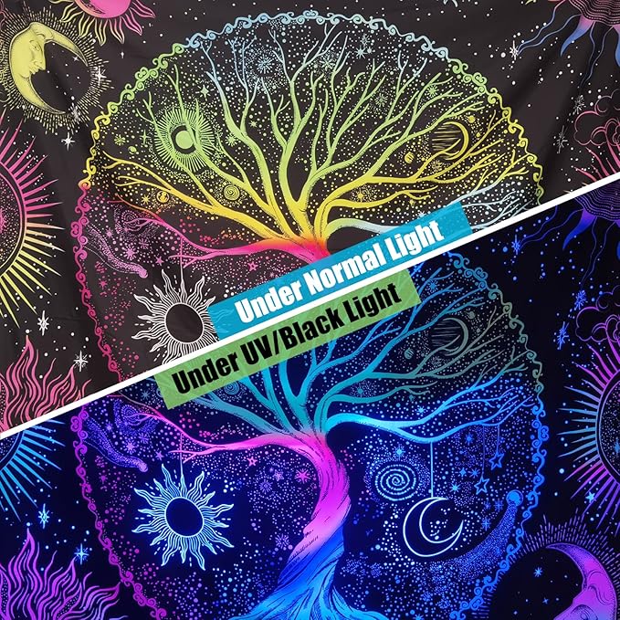 AACKart Blacklight Tapestry for Bedroom - Spiritual Tree of Life Wall Tapestry Glow in the Dark Wall Hanging 78.7 x 59.1 inches