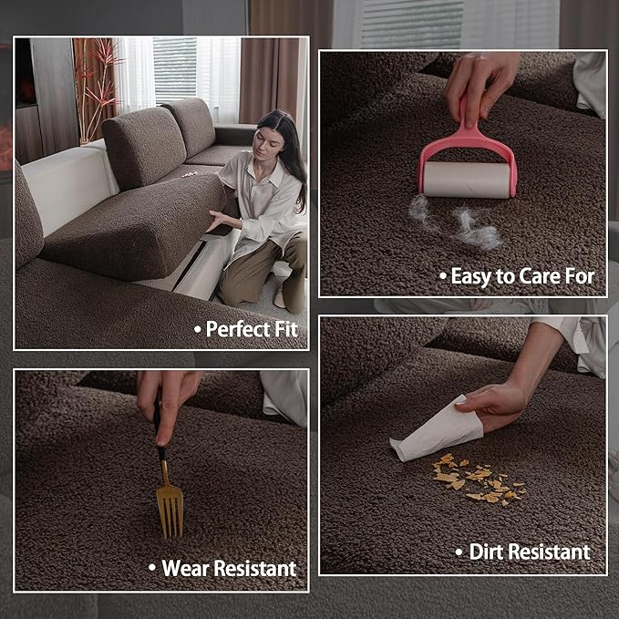 Couch Cushion Covers for Sectional Sofa, Stretch Soft Sofa Slipcovers Washable Wear-Resistant Universal Furniture Protector for Living Room(1 Piece Chaise Cover, Brown)