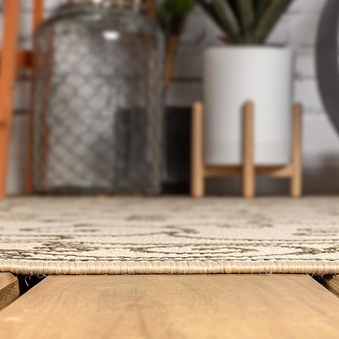 JONATHAN Y Vintage Filigree Indoor Outdoor Square Area Rug 9X9 Beige/Brown, Charleston Textured Weave for Backyard, Patio, Porch, Easy-Cleaning, High Traffic, Pet-Friendly, Non-Shedding (SMB106A-9SQ)