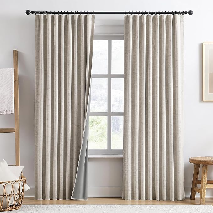RAIN CITY 94 Inch Long Sun Blocking Curtains with Hooks Linen Blend,Custom Made Blackout Drapes for 90-96 Inch Tall Window,Pinch Pleat for Traverse Rods Floor to Ceiling Track 50 Wide 2 Pack