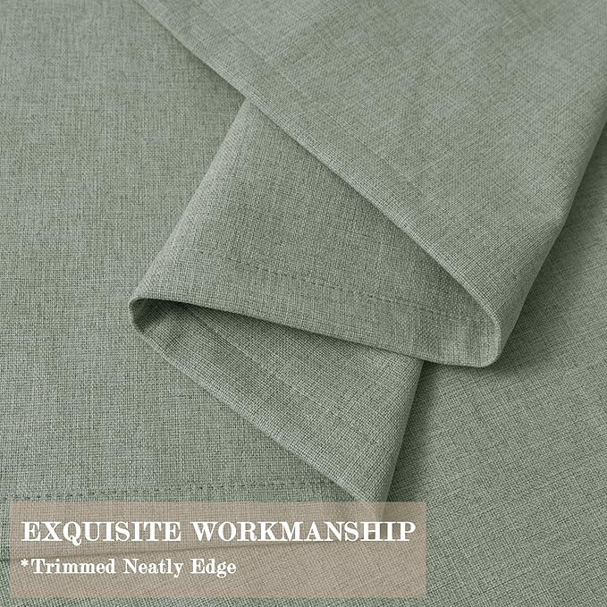 70" W x 108" L Faux Linen Room Divider Curtains, Full Blackout Pinch Pleated Drapes for Traverse Rod, Bedroom Divider Privacy Drapery with Hooks for Ceiling Track, 1 Panel, Fog Green
