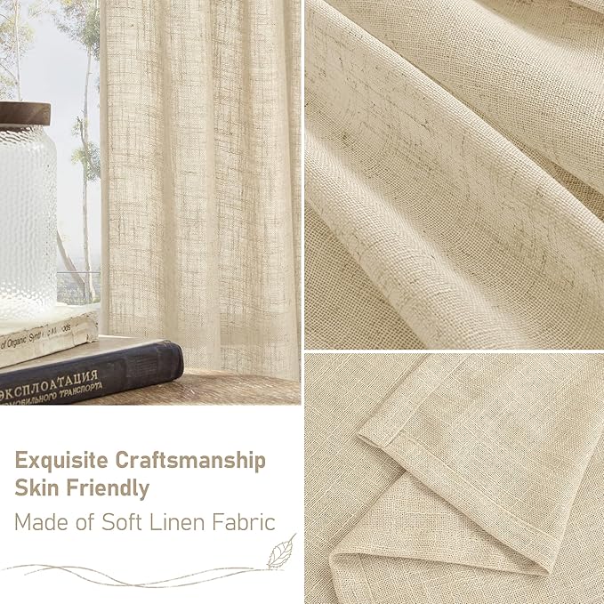 LAMIT Short Window Linen Curtains 30 Inch Length for Cafe, Semi Sheer Light Filtering Panels Bronze Grommet Cafe Drapes for Half Window, 2 Panels, Linen, 34 x 30 Inch