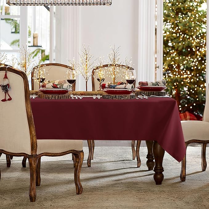 sancua Rectangle Tablecloth - 70 x 108 Inch - Stain and Wrinkle Resistant Washable Polyester Table Cloth, Decorative Fabric Table Cover for Dining Tables, Buffet Parties and Camping, Burgundy