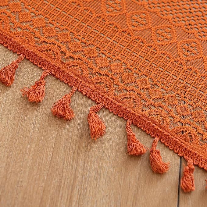 Sutuo Home Terracotta Boho Curtains for Bedroom Living Room, Crochet Lace Sheer Bohemian Style with Tassels,Window Treatment Drapes for Halloween Decor, Rod Pocket 1 Panel 59" W x 108" L, Orange