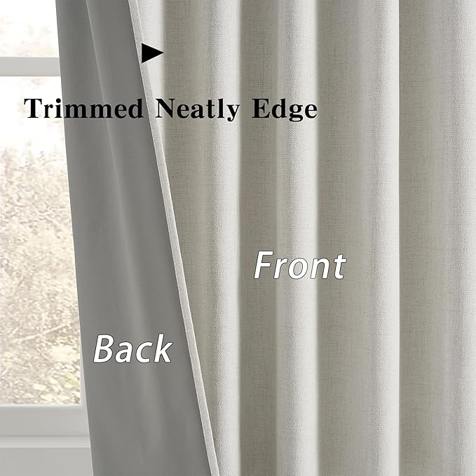 RAIN CITY Natural Birch 70 x 84 Inch Extra Wide Linen Blackout Curtains for Large Windows,Back Tab Pleaetd Drapes with Hooks Track System Curtain Panels Room Divider Curtains for Patio Sliding Door