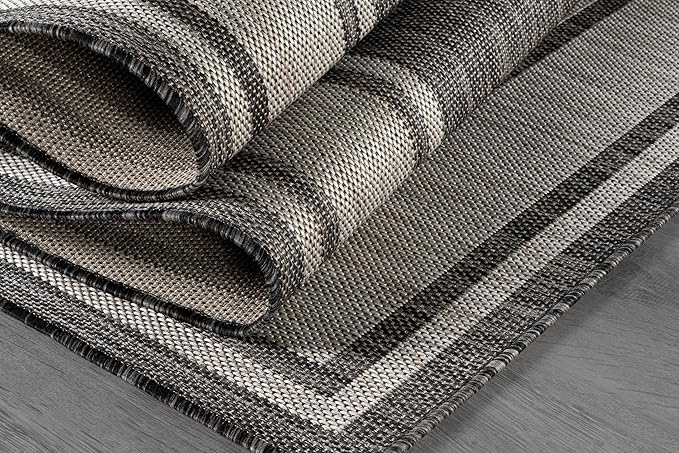 Beverly Rug Outdoor Rug 8x10 Modern Bordered Area Rugs for Indoor and Outdoor Patio Deck Porch Garden Waterproof Weather Sun Resistant Washable Outside Carpet (8 x 10 Dark Gray)