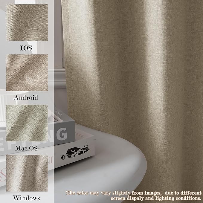 Light Khaki Pinch Pleat 100% Blackout Drapes Linen Blend, Room Divider, Room Darkening, Energy Saving, Furniture Protecting, Light Blocking Extra Wide Privacy Curtains, 200Wx102L, 1 PC