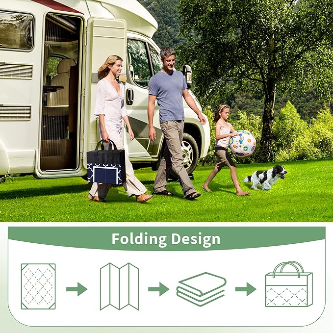 GENIMO 3' x 5' Outdoor Rug Waterproof for Patio Decor, Foldable Reversible Plastic Straw Area Rugs Mat for Camper, Outside Carpet for Rv, Deck, Porch, Picnic, Beach, Balcony, Blue & White