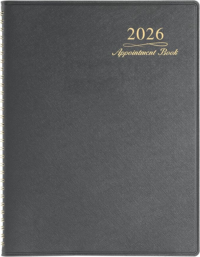 2026 Weekly Appointment Book - Appointment Book 2026, Jan 2026 - Dec 2026, Daily/Hourly Planner with Tabs, 15 Minutes, 8.26"x 11.4", Wirebound - Grey